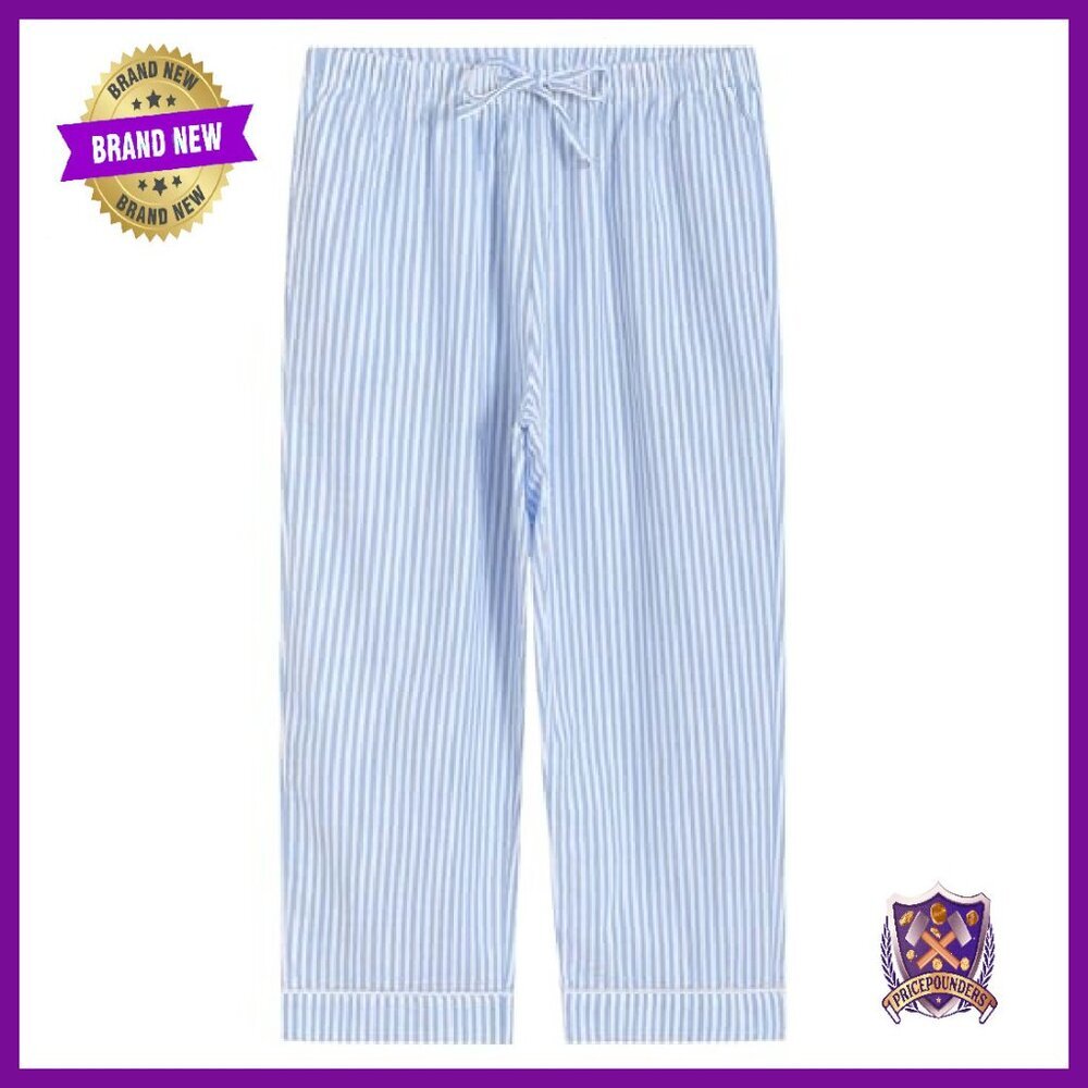 Cotton Seersucker Capri Pajama Set Button Up Top Lounge Wear - Picture 4 of 8